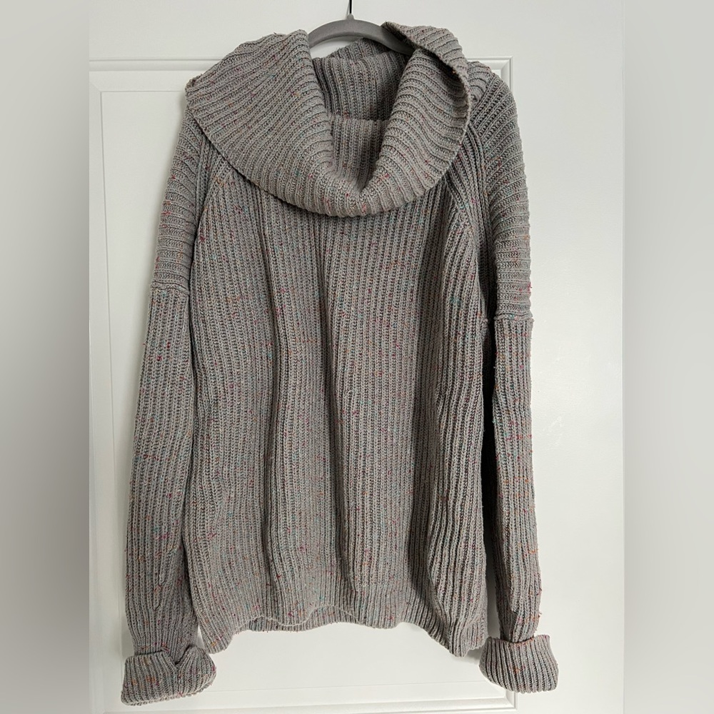 Free People Leo Tunic Oversized Sweater Silver Gleam Combo Gray L